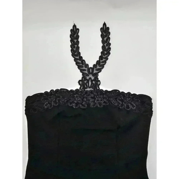 Vtg Roberta Women's 5/6 Black Halter Neck Fitted Formal Mini Dress - Picture 5 of 12